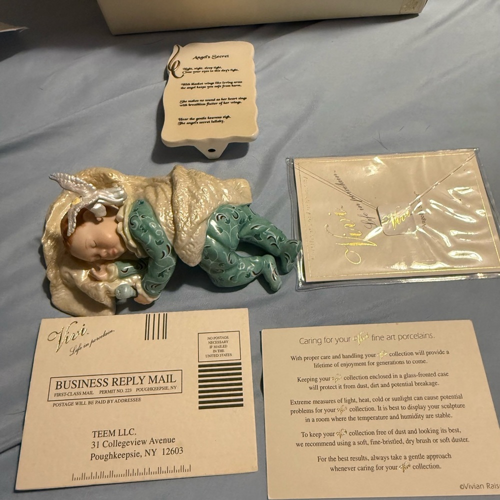 Sleeping Angel Figurine in Cream and Green
